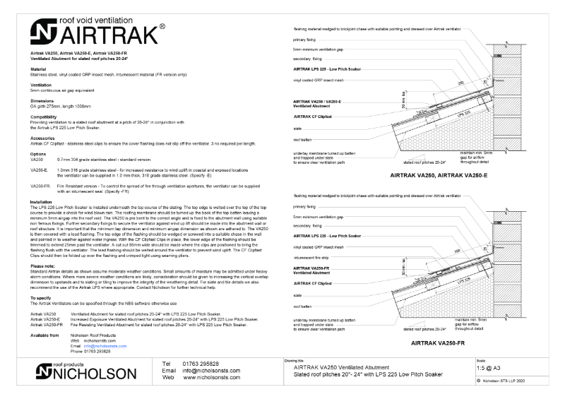 AIRTRAK VA250 20-34 degs slate Tech Data Sheet