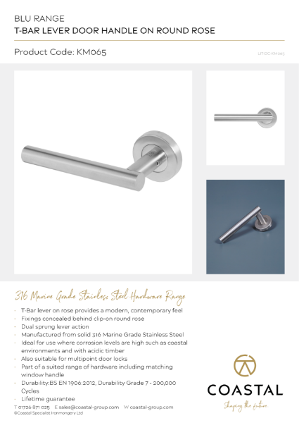 BLU™ - KM065 T-Bar Lever Door Handle Data Card