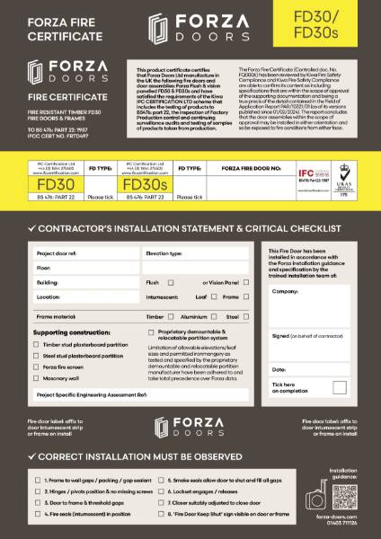 The Forza FD30 Fire Certificate
