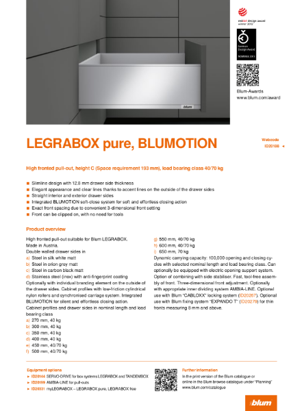 LEGRABOX pure BLUMOTION C Height Specification Text