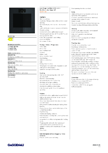 GO241100 Product Specification Sheet