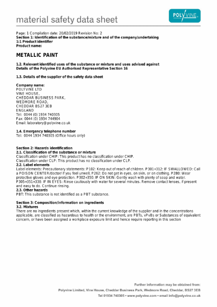 Metallic Paint Material Safety Data Sheet