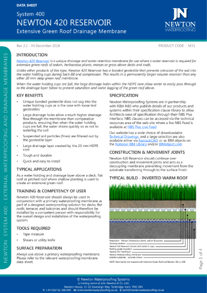 Newton 420 Reservoir Green Roof Drainage Membrane