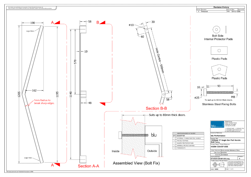 BLU™ - HAB9 'V' Style Pull Handle Bolt Fix