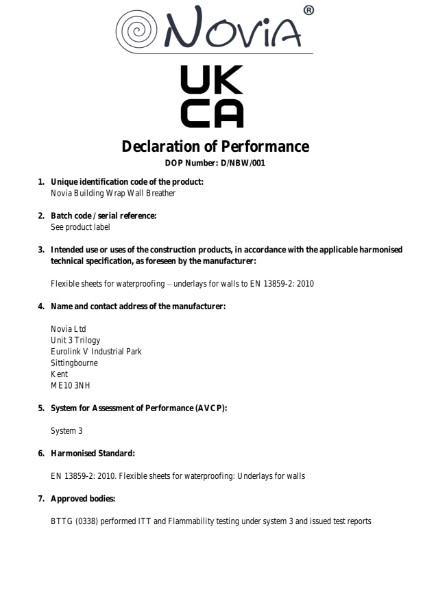 Novia Building Wrap Declaration of Performance