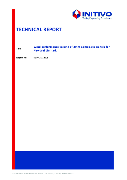 Wind performance testing of 2 mm Composite panels for
Newbrel Limited - N950-25-18939