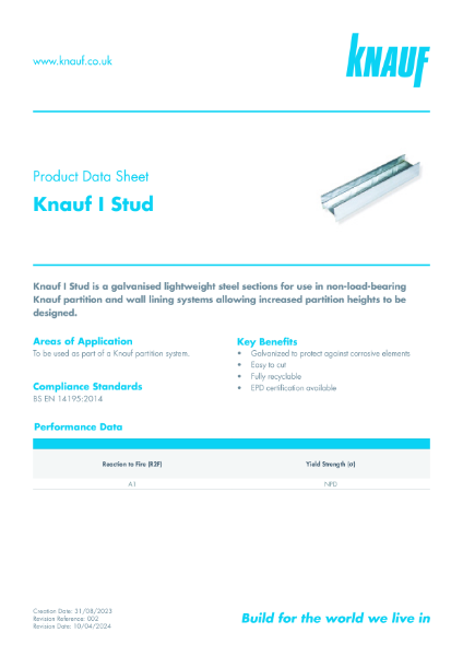 Knauf I Stud Data Sheet