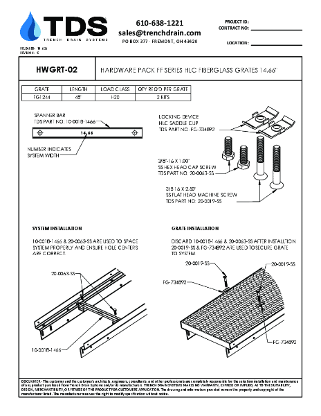 Trench•Ea HLC Fiberglass Grate Hardware Pack 14.66" -HWGRT-02