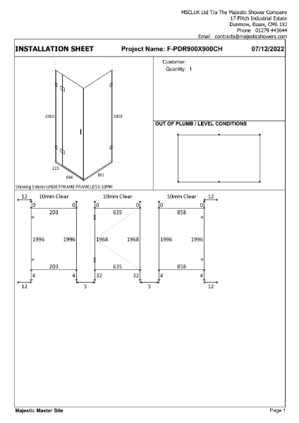 Installation Sheet - Portofino 900mm x 900mm