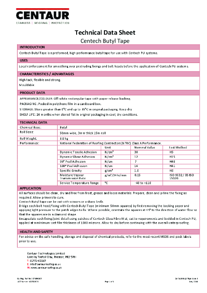 Centech Butyl Tape TDS