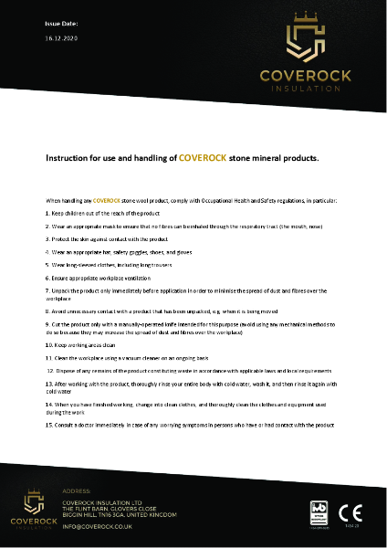Instruction for use and handling of Coverock stone mineral products