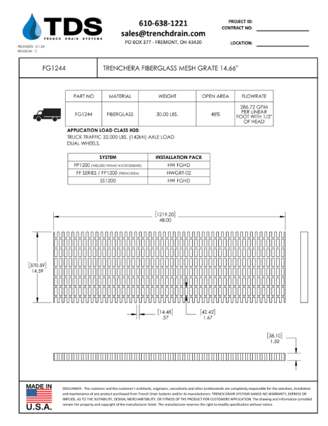 TrenchEra Fiberglass Mesh Grate 14.66" - FG1244