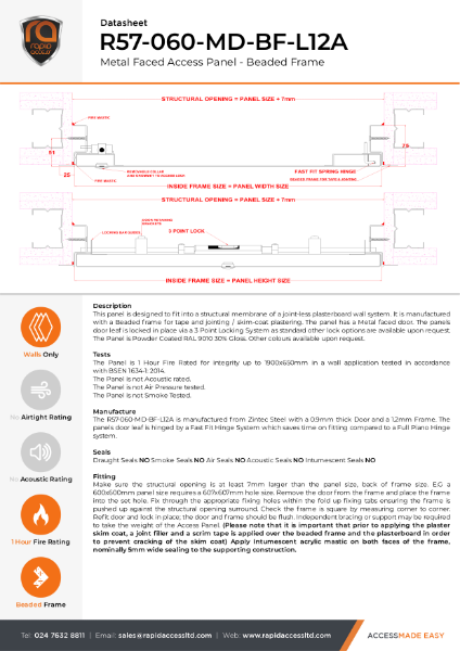 Datasheet - Riser Door One Hour Fire Rated, Beaded Frame