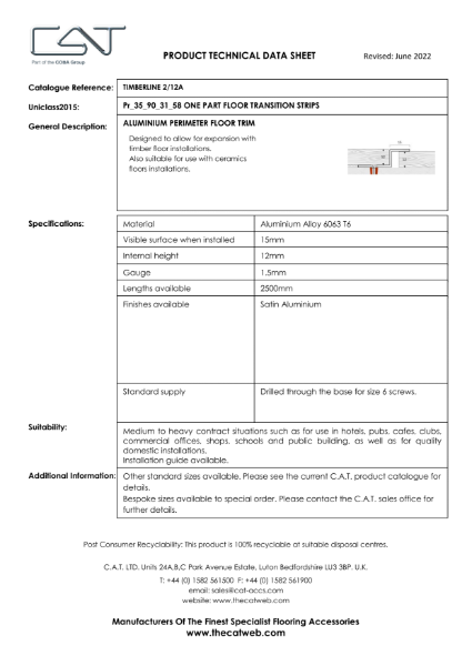 Timberline Aluminium Perimeter Floor Trim 2/12A