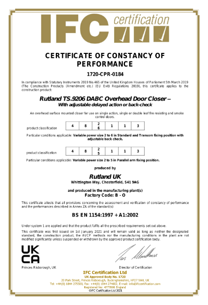 Certificate of constancy of performance