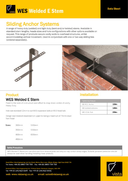 WES Welded E Stem Data Sheet