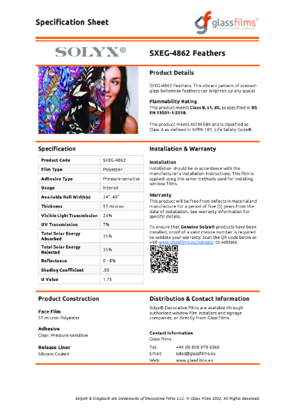 SXEG-4862 Feathers Specification Sheet