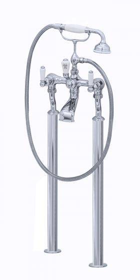 Traditional Floor-Mounted Bath Shower Mixer With Handshower & Hose With Lever Or Crosstop Handles  - Bath Shower Mixer