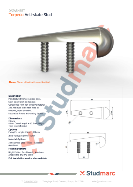 Anti-Skate Torpedo Stud, 4mm rad - Datasheet