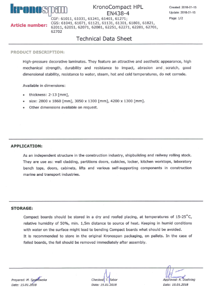 HPL Technical Datasheet