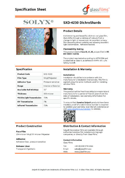 SXD-4230 DichroShards Specification Sheet