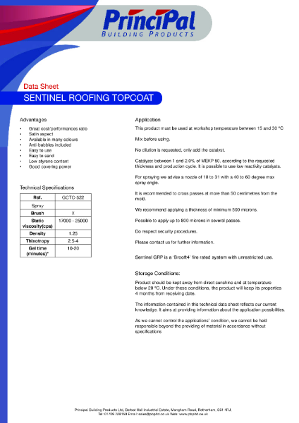 Sentinel Roofing Topcoat datasheet