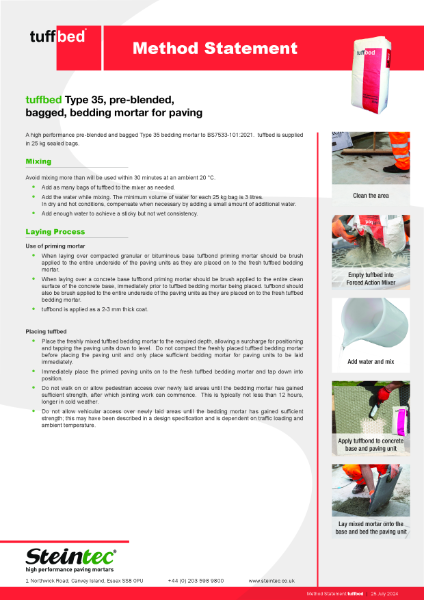 Method Statement - tuffbed Type 35 pre-blended bedding mortar