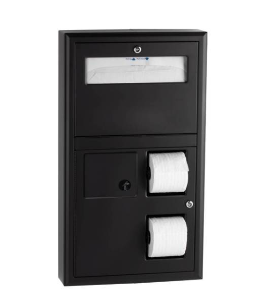 Surface-Mounted, Seat-Cover Dispenser, Sanitary Napkin Disposal and Toilet Tissue Dispenser, Matte Black, B-3579.MBLK - Multi-function Dispenser