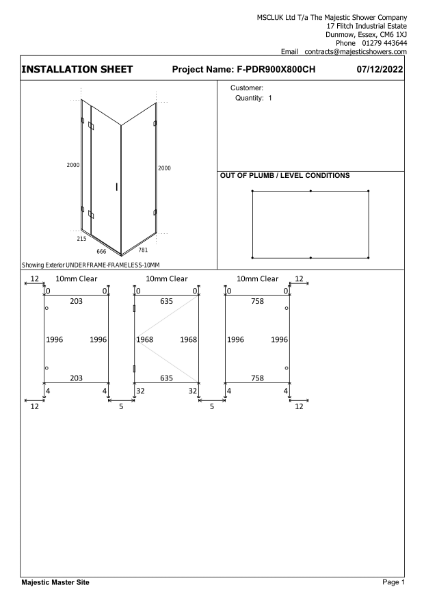 Installation Sheet - Portofino 900mm x 800mm