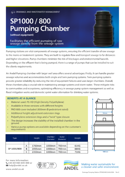 Drainage Pumping Chamber SP1000 800 Data Sheet