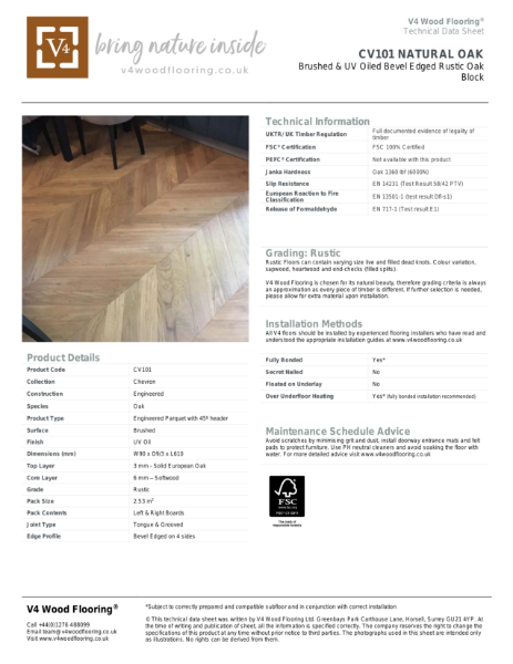 CV101 NATURAL OAK I Technical Datasheet