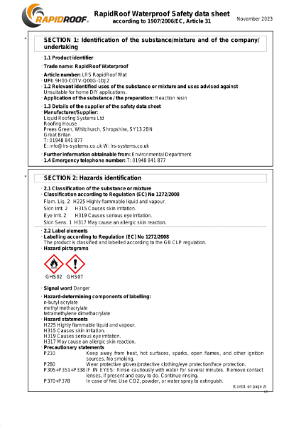 MSDS - RapidGutter