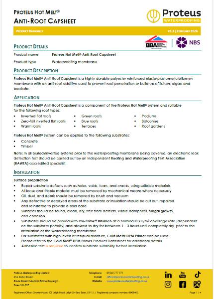 Product Data Sheet - Proteus Hot Melt® Anti-Root Capsheet