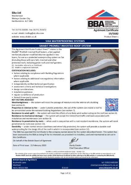 SikaBit ProMelt Inverted Roof BBA Certificate