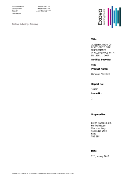 Harlequin Standfast Fire Classification 