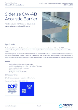 Siderise CW-AB | Acoustic Barrier Overlay for Façade firestops – Technical Data