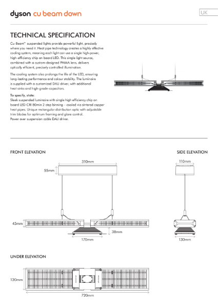 Dyson Cu-Beam Down - Technical Specification