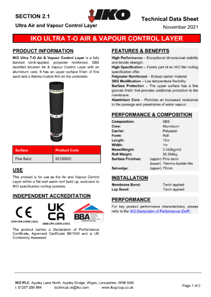 Technical Data Sheet (TDS) - IKO ULTRA Torch-On Vapour Control Layer (VCL)