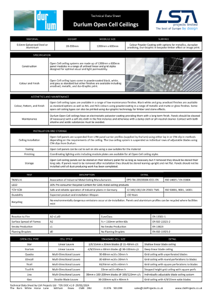 Durlum Open Cell TDS