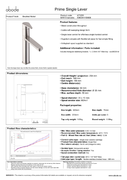 Prime (Brushed Nickel) Consumer Specification