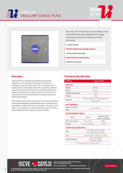 ViAC-ACP-SS Ancillary Cancel Plate