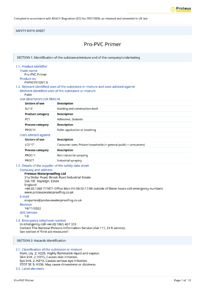 Material Safety Data Sheet - Proteus Pro-Prime® PVC