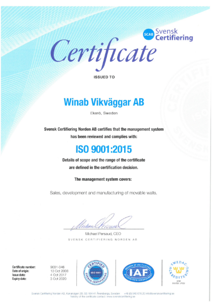 Winab factory ISO 9001 Certificate