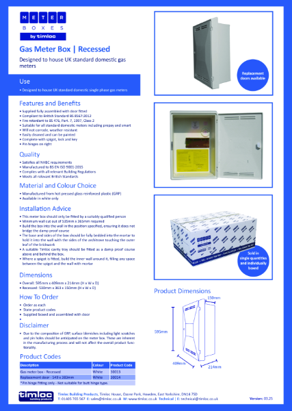 Gas Meter Box | Recessed Datasheet