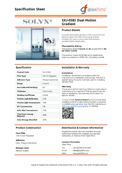 SXJ-0585 Dual Motion Gradient Specification Sheet