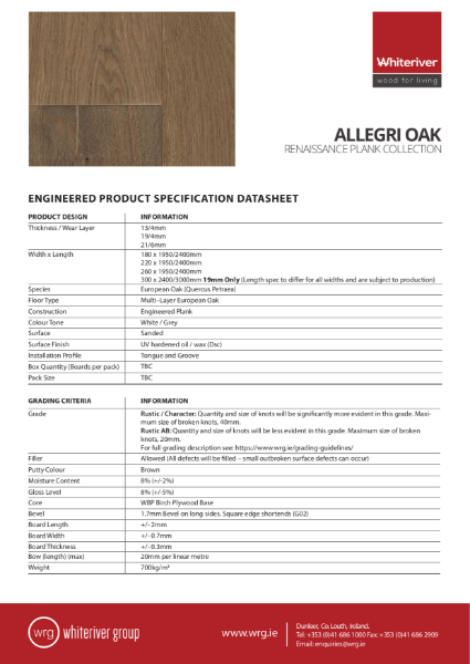 Renaissance Oak Allegri Plank Spec Sheet