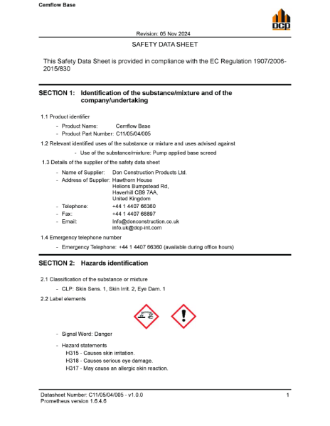 Cemflow Base MSDS