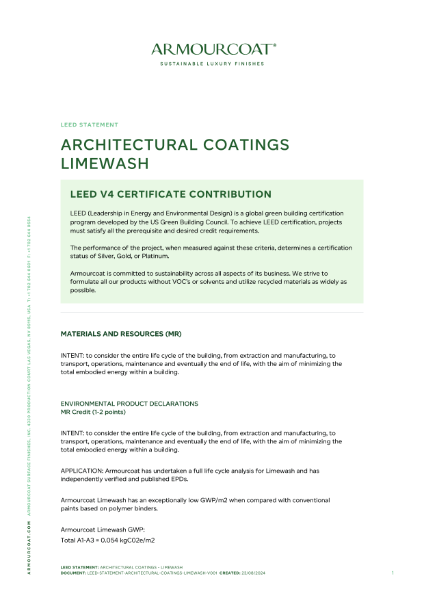 Armourcoat Decoraitve Paint Limewash - LEED Statement