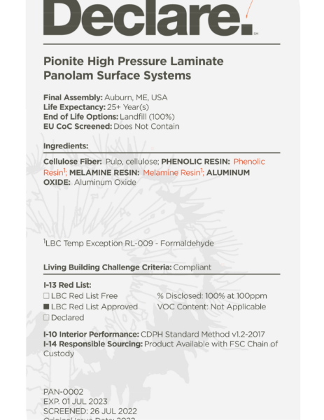 Declare Label - Pionite | Nevamar & Pionite by Panolam | NBS Source