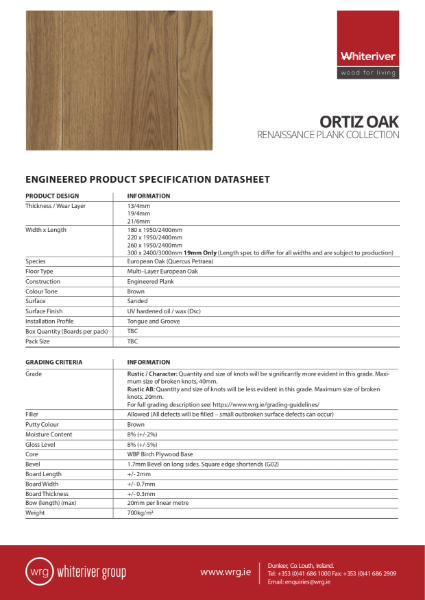 Renaissance Oak Ortiz Plank Spec Sheet